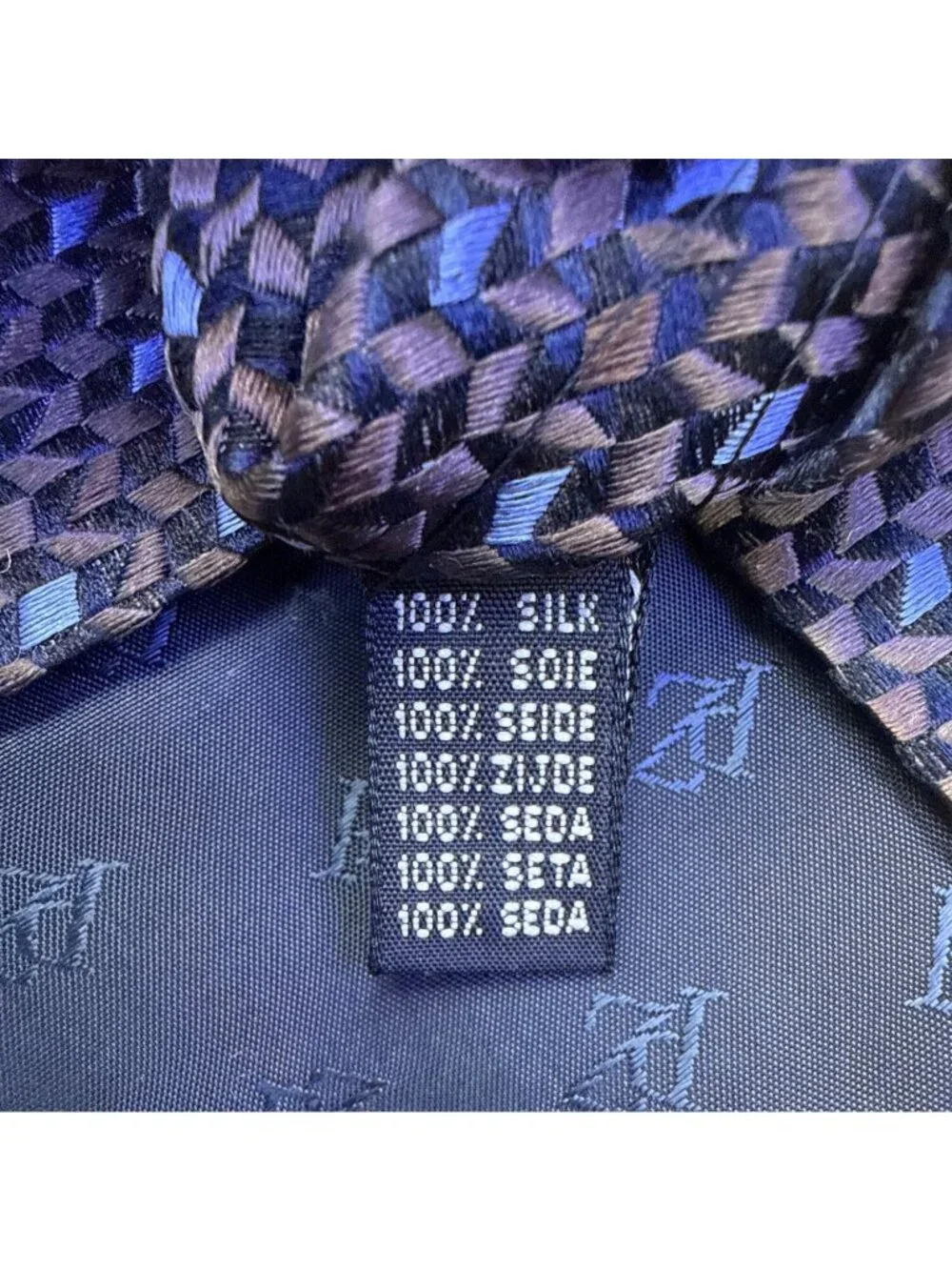 Pal Zileri Mens Brown & Blue Woven Silk Necktie Geometric Pattern Made In Italy